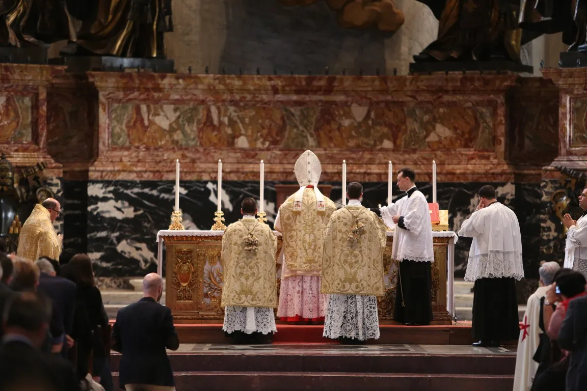 Cardinal Raymond Burke celebrates a pontifical high Mass  during the Summorum Pontificum Pilgrimage in Rome on Oct. 25, 2014.?w=200&h=150